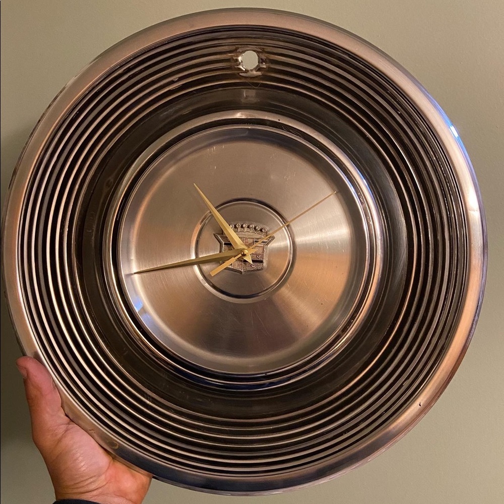 Cadillac wheel cap turn into a wall clock